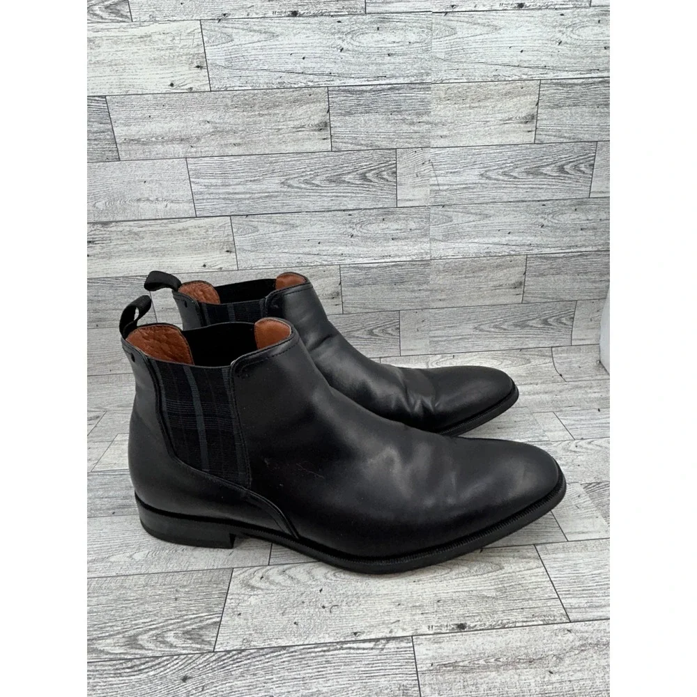 Florsheim Men Black Leather Chelsea Boots Square Toe Plaid Gore 11834-001 Sz 10M